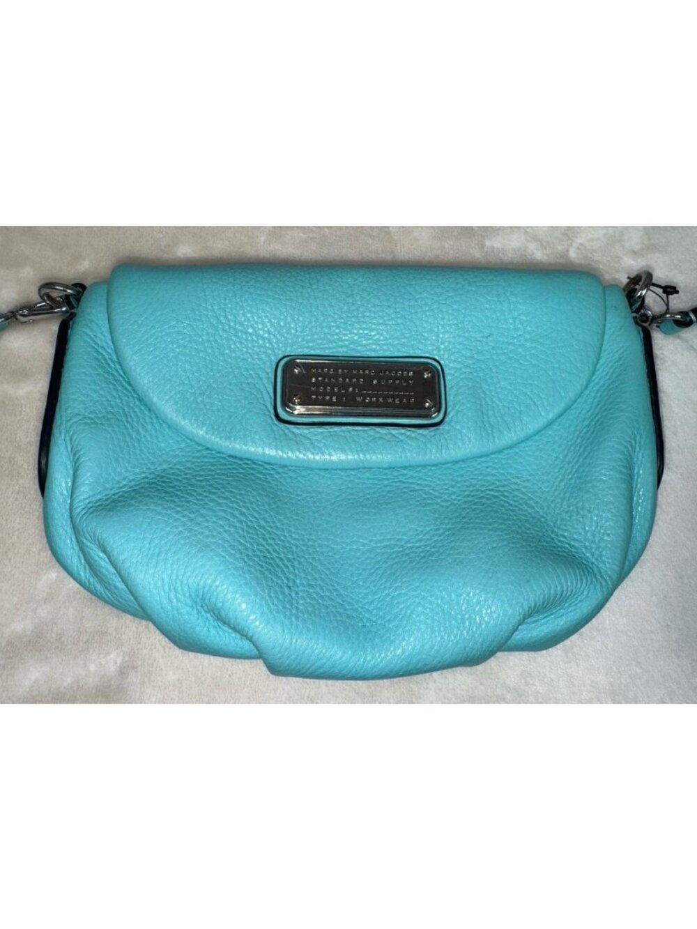 MARC JACOBS Natasha Turquoise 100% Cow Pebble Leather Crossbody Hobo Bag